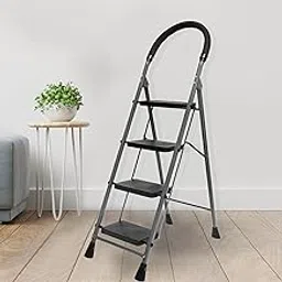 ZOLMIX Premium Steel Ladder, Stairs for Home, Foldable 4 Step Ladder, Sidi, Safety Clutch Lock, Anti Slip Steps, Knee Guard, Firm Grip, Anti Skid, Durable, Heavy Duty, Lader 5 Years Warranty - Grey-image-24