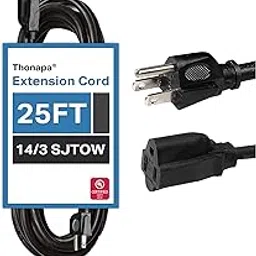 Thonapa 14/3 - Black Oil Resistant Extension Cord, Heavy Duty Cord with 3-Prong Plug for Safety (25 Feet - SJTOW)-picture-14
