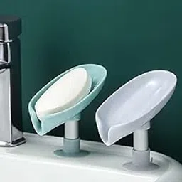 Leaf Shape Self Draining Soap Dish Holder – Suction Cup Soap Tray with Water Drainage for Bathroom, Kitchen Sink, Washbasin, Shower – Plastic Portable Soap Box (Multicolor)-image-99
