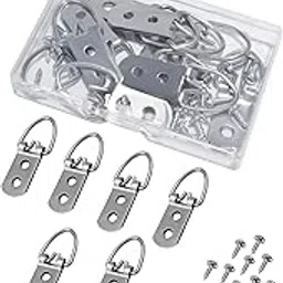 MAKABEE 10 Pcs D-Ring Steel Picture Hangers with 20 Pcs Screws，Heavy Duty Double Holes Picture Hooks for Hanging Clock Paintings , Mirror, Decoration, Paintings-picture-15