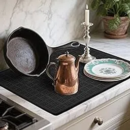 STYLEHEAVEN Washer Dryer Top Protective Mat Accessory Silicone Washing Machine Top Cover 60cmx60cm Black-image-0