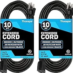 Thonapa - 13 amp 10 ft outdoor extension cord, 2 pack, 16/3 SJTW 10 ft, 3 prong multipack, weatherproof for outdoor lights,-picture-32