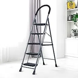 LEOPAX 5 Step Ladder - Safety-Clutch Lock Foldable Step Ladder for Home Use Heavy Duty Step Stool Foldable Metal Iron - Wide Anti Skid Steps - 2 Year Manufacturer Warranty-picture-10