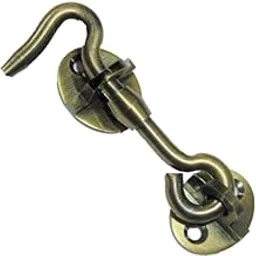 RISEOM Brass Gate Hook and Eye/Window Hook for Double Doors Gates/Windows (Heavy Oval Eye) (Antique-3 inch, Pack of 4)-image-1