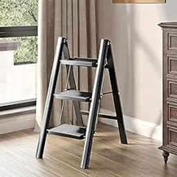 GNOLY Folding 3 Step Steel Step Stool – Black Modern Ladder with Wide Anti-Slip Steps – Compact Portable Step Ladder for Kitchen, Garage, Office, Home Safety (1Pcs)-picture-29