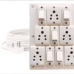 Extension Board Heavy Duty Junction Box 6A 5 Way Socket 5 Switch (1500W) Meter Long Cable Cord (White) (10 Meter)-image-20