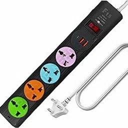 Pick Ur Needs Extension Cord/Board/Switch/Power Strip with 2 USB Ports and 4 Socket -10 Amp (Black)-picture-20