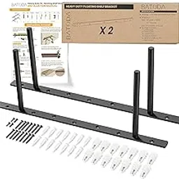 BATODA - Heavy Duty Floating Shelf Bracket (2 pcs) – Solid Steel Blind Shelf Supports - Hidden Brackets for Floating Wood Shelves - Screws and Wall Plugs Included (16 Inch Length)-image-79