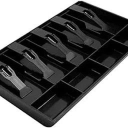 KERFORA ABS Plastic Cash Drawer Organizer Tray, Cashier Box with Coin Slot, Bill Counter Box with 4 Bills & 3 Coins for Petty Cash Storage (5 Slot)-image-83