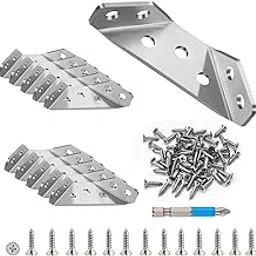 QSJ 10 Pack Triangular Bracket Set Stainless Steel Furniture Corner Brace for Wood, Corner Connector Bracket with Screw and Screwdriver Bit image 1