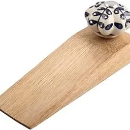 Indian-Shelf 1 Pack Wood Door Stopper for Home Rubber Flower Floor Gate Stopper Blue Door Wedge Slip Resistant image 1