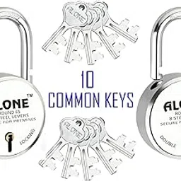 Alone Locks 65mm 10 Same Keys with 2 Padlocks | Common Key | Double Locking | Lock and Keys for Home Door Gate Shop Truck | Shutter Lock | Door Lock | Chrome Finish Rust Proof Padlock (Pack of 2)-image-48