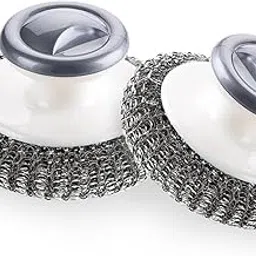 GODFLY Stainless Steel Scrubber with Handle, Durable Steel Wool Scrubbing Brush for Kitchen Cleaning, Pots, Pans, Grills, Sink, Rustproof Design, Easy Grip Handle (2 PCS)-image-84