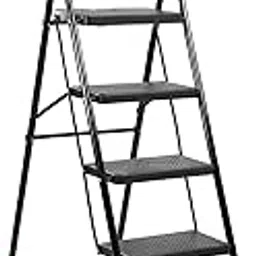 BRANCO Heavy Duty Folding Ladder with Wide Steps | Lifestyle 4 Steps Foldable Ladder | Slip-Resistant | High Strength Long Durable Ladder for Home, Kitchen | (Black & Orange)-image-64