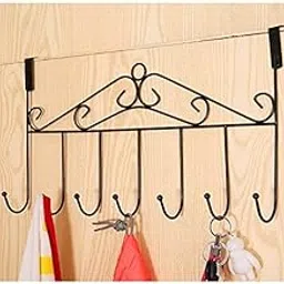 Prifremi Over The Door Hook Rack, Black Stainless Steel, 7 Hooks, Metal Hanging Storage Organizer for Coats, Hats, Robes, Purses-image-56