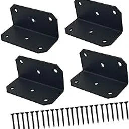 Merishopp Right Angle L Bracket Black 90 Degree Corner Brace for Bookshelf Chairs Desk 4 Set|4 Set: 4Pcs Right Angle L Brackets With Mounting Accessories| Braces & Brackets| Home Improvement-image-45