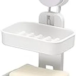 Verafina® Plastic Double Layer Soap Dish with Self Adhesive Sticker Soap Holder for Bathroom and Kitchen (White)-image-19