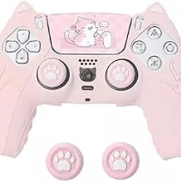 Defsedar for PS5 Controller Skin, Anti-Slip Controller Cover Case with Thumb Grip Caps for PlayStation 5 DualSense Wireless Controller (Pink)-image-11