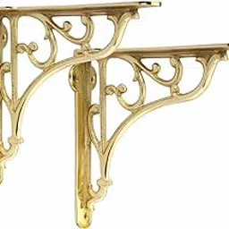 GHAR DWAR Metal Handcrafted Shelf Bracket for Floating Shelves L Angle Decorative L Shaped Corner Brace Joint Heavy Duty Wall Mounted Shelf Supporter Brace Holder (Gold, Pack of 2)-image-93