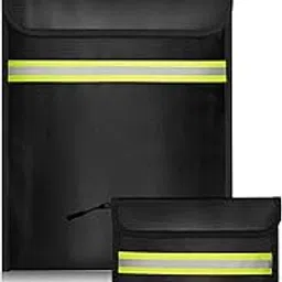 Fettwal Pack of 2 Fireproof Bag Fireproof Document Bag Wallet Black and Fluorescent 38 x 28 cm + 20.3 x 12.7 cm for Document Bag A4 Bank Bag Passport Money and Valuables-picture-10
