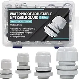 33PCS Cable Gland Waterproof Kit White IP68, Plastic Cable Connectors Black Nylon Adjustable 3-18mm with Locknut and Washer,Electrical Conduit Fitting 1/4” 3/8”1/2”3/4” Strain Relief Cord Grip-picture-14