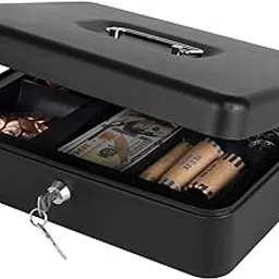 Cash Box with Lock and Money Tray Metal Money Box for Cash Safe Box for Money Large 11.8 x 9.4 x 3.54 Inches Black-picture-22