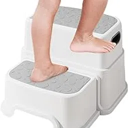 Seafrrzios Potty & Sink Training Stairs Portable Plastic Nursery Stepping Stools for Bathroom & Kitchen Best for Toddlers or Kids Safe Tile Standing Step Stool Bathroom Foot Rest Stools for Pooping-picture-22