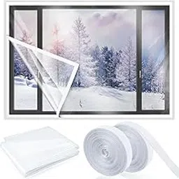 Beeveer Window Insulation Kit, Cutable Transparent Film with Adhesive Tapes, Reusable Plastic Window for Patio Winterizing Thick Warm Winter Waterproof Attic Insulation Cover (188 x 180cm)-picture-21