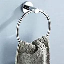 Modern Chrome Towel Ring, Wall Mounted Bathroom Accessory, Round Metal Holder, Silver Finish-picture-10