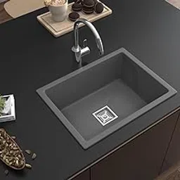 Hardstone Quartz Kitchen Sink (18 x 24 x 8.5 In, 10mm Thickness) – Matt Finish Single Bowl Sink with Waste Coupling & PVC Pipe – Smooth Finish, Non-Fading, UV Protection, Scratch & Heat Resistant-image-16