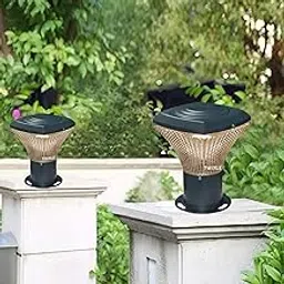 RBSK Metal and Glass Gate Light Waterproof Pillar Lamp for Outdoor Decor Garden Lighting Pole Mount Exterior Fixture for Home Entrance Patio Compound Boundary (OMAX) (Without Bulb, 2, Pack)-image-8