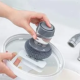 AASTIK SALES Cleaning Brush Stainless Steel Scrubber with Liquid soap Dispenser. Cleaning Brush Push Button Kitchen Cleaning Tool Household Cleaning Brush (Pack of 1)-picture-24