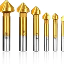 Kigauru 6Pcs Countersink Drill Bit Set - High Speed Steel Titanium-Coated 3 Flute 90 Degree Chamfering Tool - Metal Deburring Hole End Mill Cutter-image-12