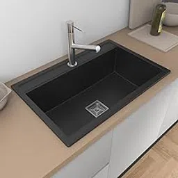 Hardstone Quartz Sink For Kitchen 30x20x9 IN – Matt Black Granite Kitchen Sink With Waste coupling & PVC Pipe | Smooth Finish, UV Protected, Top & Under Mount Sink | 10 Year Warranty-image-3