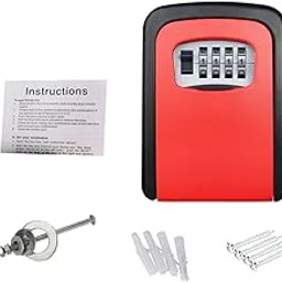 ATORSE™ Outdoor Wall Mounted Safe Key Box With Lock & Waterproof Cover Red-picture-12