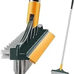 3-in-1 Bathroom Cleaning Brush, 180° Rotating Head, Long Handle, Floor and Tile Scrubber with Wiper image 1