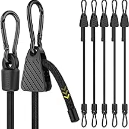 Rugtol Adjustable Bungee Cords with Hooks, 6 Pack Heavy Duty Outdoor Carabiner Bungee Cord, Black Super Elastic Bungee Straps Easily Adjust from 7" to 48", Great for Cargo, Camping, Bike Racks, Tents-picture-15