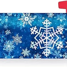 Texupday Winter Snowflakes Decoration Mailbox Cover with Magnetic Strip Christmas Mailbox Wraps Post Letter Box Cover Standard Size 21" X 18" for Garden Outdoor Yard Decor (Blue)-picture-18