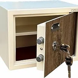 ARMOUR 11 Litre 9 Kg Nano Mechanical Safe Locker -Mild Steel Security Money Box For Home Office Hotel - Manual Key Locking System - Metal Deposite Ivory Color with Wooden Texture Fascia (9x12x9 IN)-picture-16