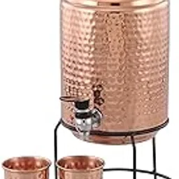 5 Litre Copper Water Dispenser Set | with Stand & 2 Glasses | Hammered Design | Rustproof & Durable | Ayurvedic Health Benefits | Pure Copper Matka Pot with Tap-image-32