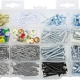 DIY Crafts Assorted Picture Hanging Kit Household Repair and Hanging Kit (Screws; Nails; Wall Anchors; Cup Hooks; Picture Hangers; Push Pins; (Multicolour) (Qty 1 Kit, Multi Purpose Box)-image-53
