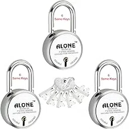 Alone Locks | Hard Shackle | Steel Body | Double Locking | Steel Levers Milled Keys | Lock and Keys for Home Door Gate Shop | Made in India | Door Padlock (6 Same Keys 50mm 3 Padlocks)-picture-15