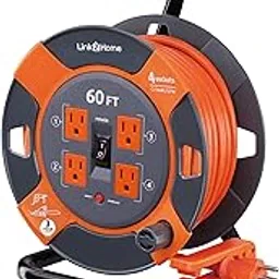 Link 2 Home Cord Reel Extension Cord 4 Power Outlets - 14AWG SJTW Cable Heavy Duty High Visibility Power Cord (60 Feet)-picture-20