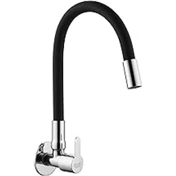 SPAZIO Fusion Brass Sink Cock Tap/Sink Faucet with Black 360 Degree Flexible Silicon Swivel Spout & Foam Flow Pattern, Hot OR Cold Water for Kitchen Sink, Wash Basin, Chrome Finish with Wall Flange-picture-18