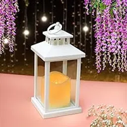 Coku LT-22 Vintage LED Lantern With Pillar Candle, Battery Operated Wall Hanging Lamp, Flameless Antique Glass Holder for Home Decor, Diwali (White, Pack 2)-picture-19