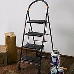Parasnath 4 Step Black Diamond Steel Ladder - Foldable Step Ladder -Wide Anti Skid Plastic Steps Ladder -Space Saving Design -6 Year Manufacturer Warranty - Made in India-image-10