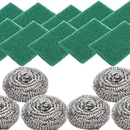 Kitchen Cleaning Set, 6 Stainless Steel Scouring Balls with 10 Green Scrubbing Pads, for Pot Pan Dish Wash Cleaning for Removing Rust Dirty Cookware-picture-32