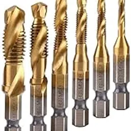 ATOZSHOP11 6Pcs Titanium Combination Drill and Tap Bit Set, Metric Drill Tap Bits Screw Tapping Bit Tool 1/4" Hex Shank 3 Functions in 1-picture-18