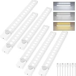Under Cabinet Lighting 12 Inches Rechargeable Motion Sensor Light Indoor, 3 Color Dimmable Closet Light Battery Operated, USB Stick on LED Magnetic Under Counter Lights for Kitchen Stair, 6Packs-picture-27
