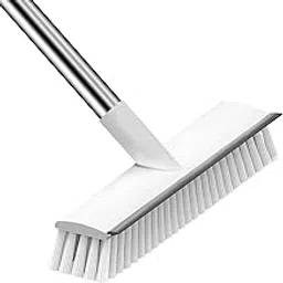 2-in-1 Heavy Duty Cleaning Brush with Long Handle – Floor & Tile Scrub Brush with Stiff Bristles and Wiper | Bathroom, Kitchen, Deck, Grout & Shower Cleaning | 2-in-1 White Brush (Pack of 1)-image-84